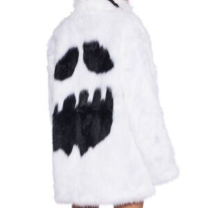 White Faux Fur Coat with Back Ghost Design
